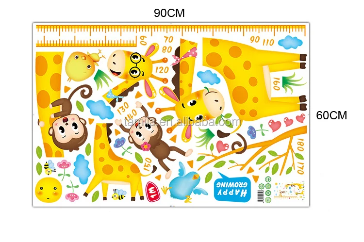 Fashion kids height growth chart wall sticker/Giraffe wall chart for baby learning/height measurement sticker