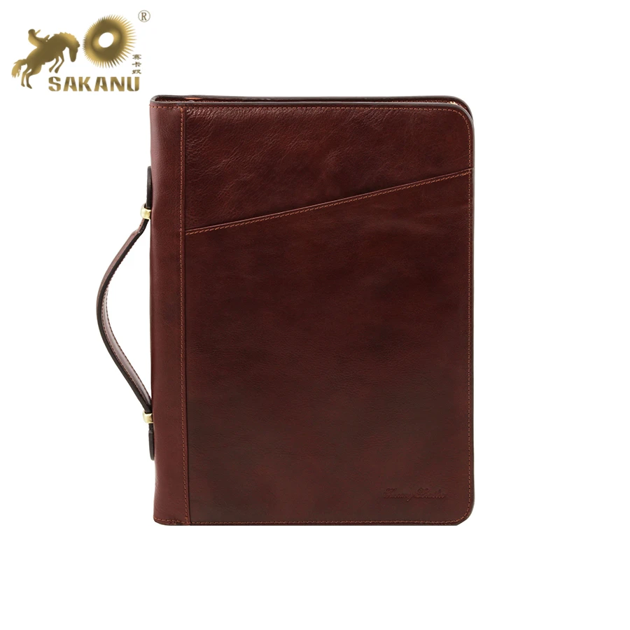 leather document case A4 portfolio with rings and handle
