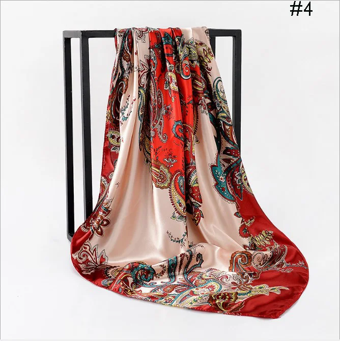 Hot selling cashew hijab spring summer elegant classic printing cashew large square silk scarf  90*90 cm