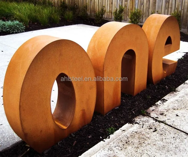 Laser cut outdoor large sculptural metal corten lettering for mail box