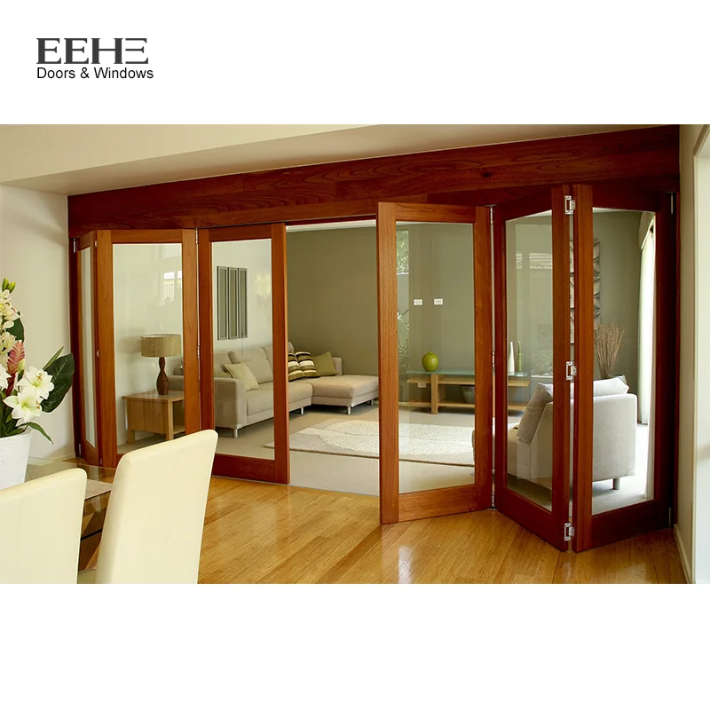 Hot wooden folding doors Bifoldingstyle solid wood doors preferential glass design accordion doors interior