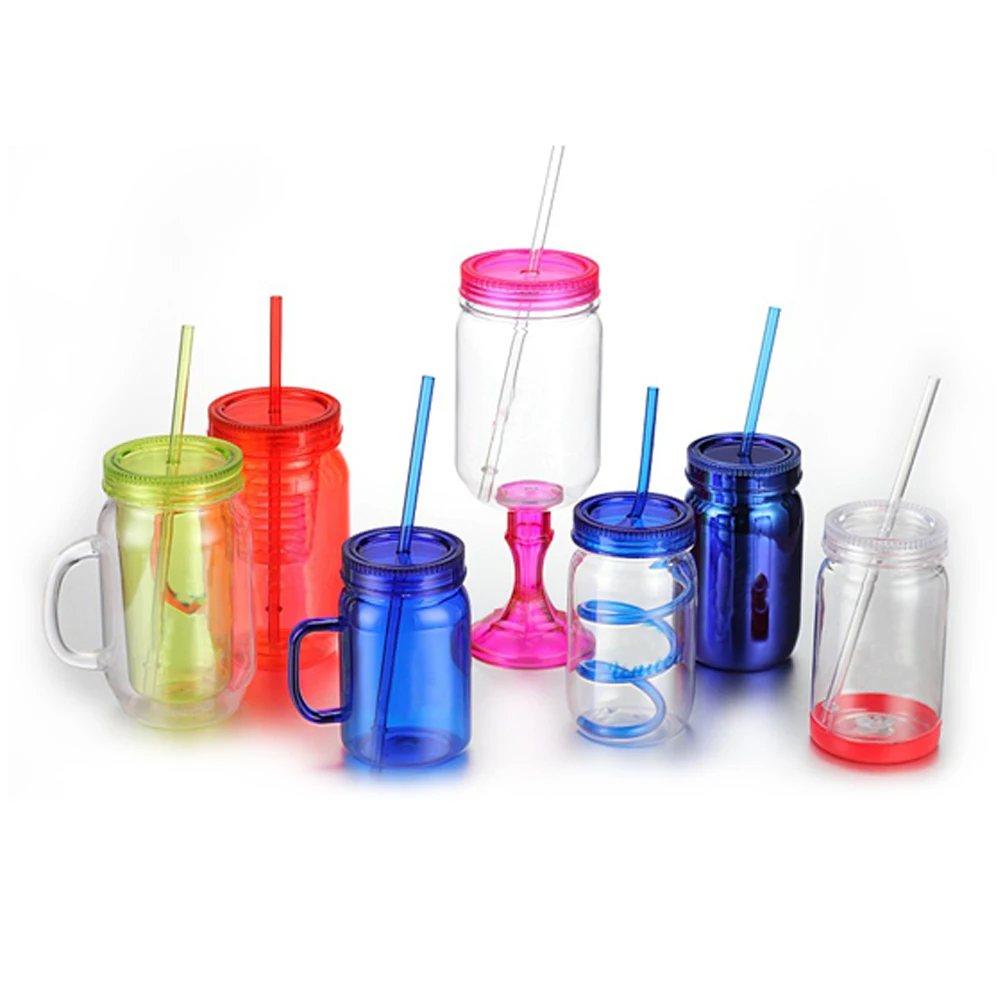 
Plastic slush drinking yard cups with straw & lids 