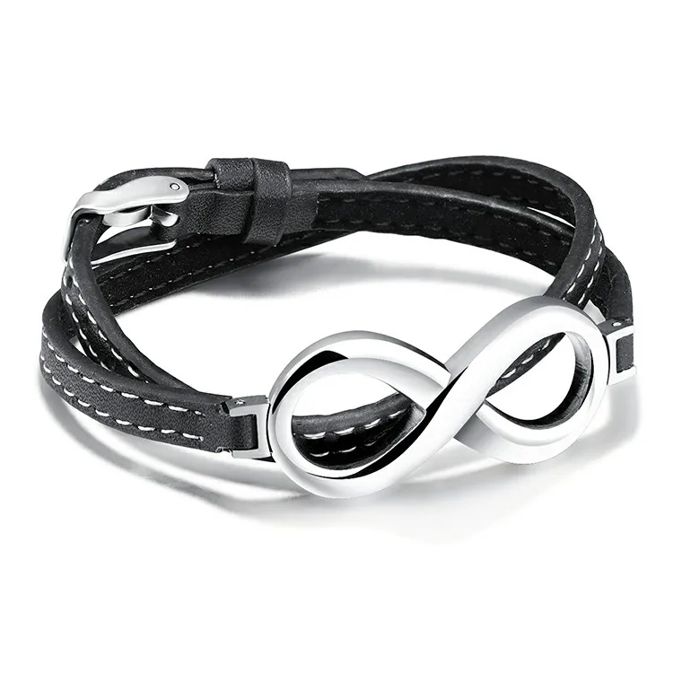 Couple Jewelry Wholesale Jewelry Store Online Marlary Fashion Stainless Steel Infinity Adjustable Leather Bracelet