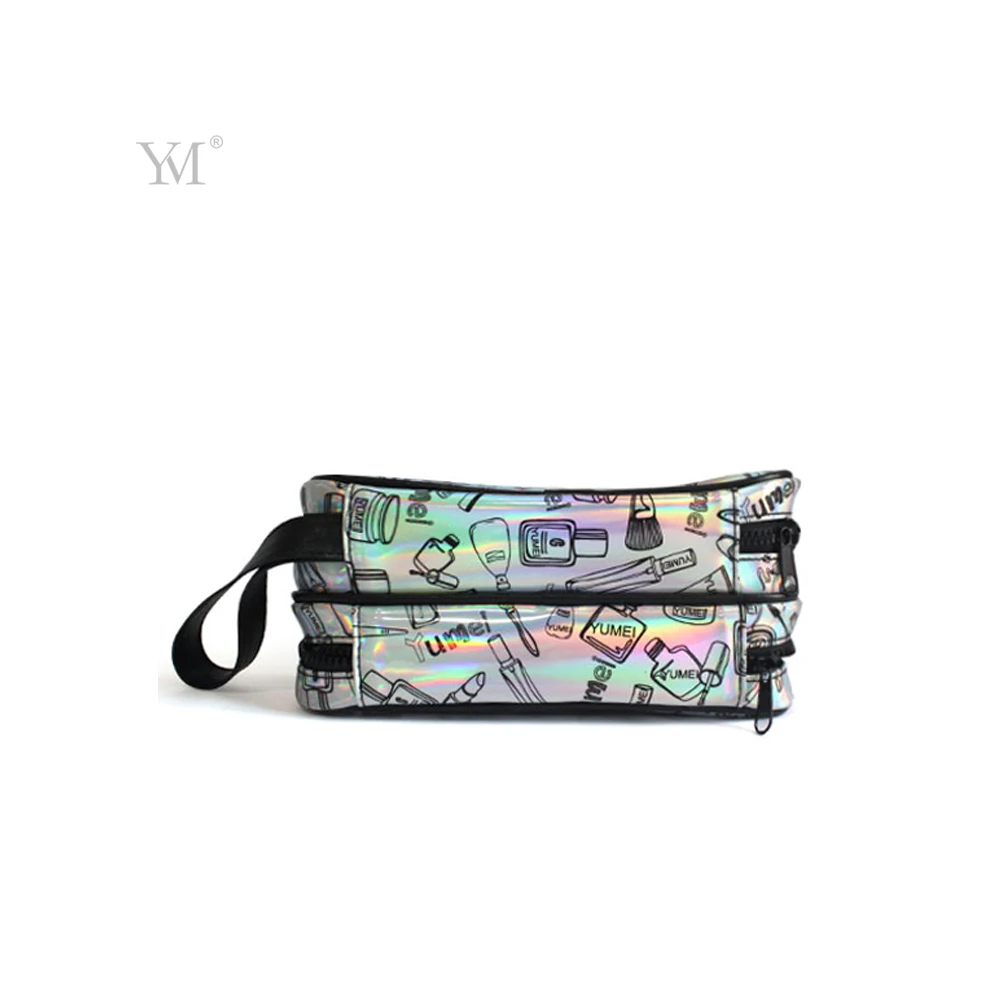 
Factory direct wholesale protective exw price in usd custom logo shiny laser pvc leather cosmetic travel bag 