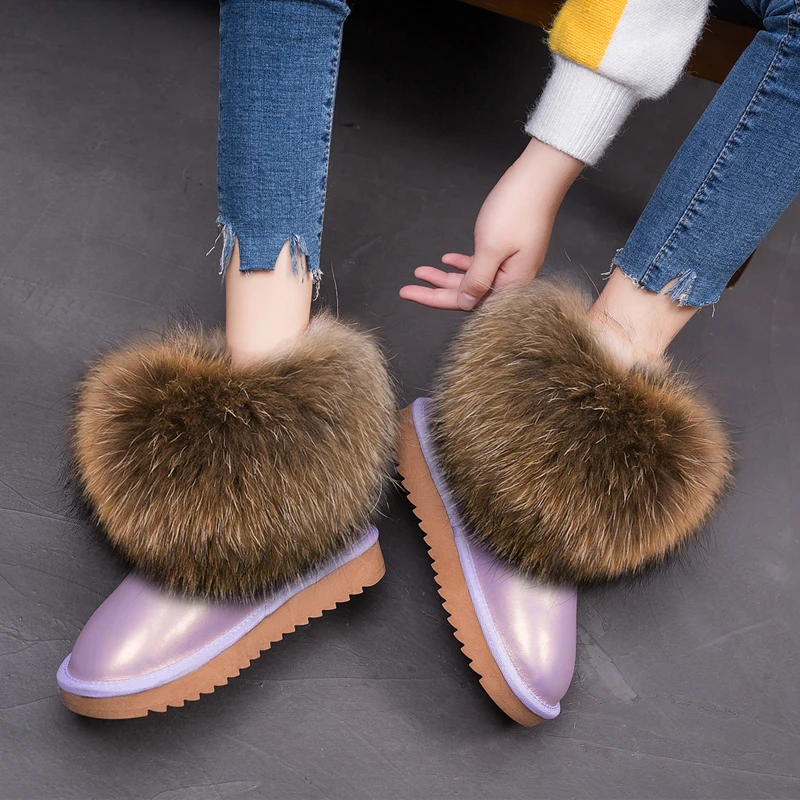 Best quality waterproof slippery raccoon fur boot fox fur snow boot