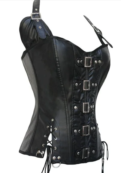 Instyles black leather steampunk corset OVER BUST CORSET