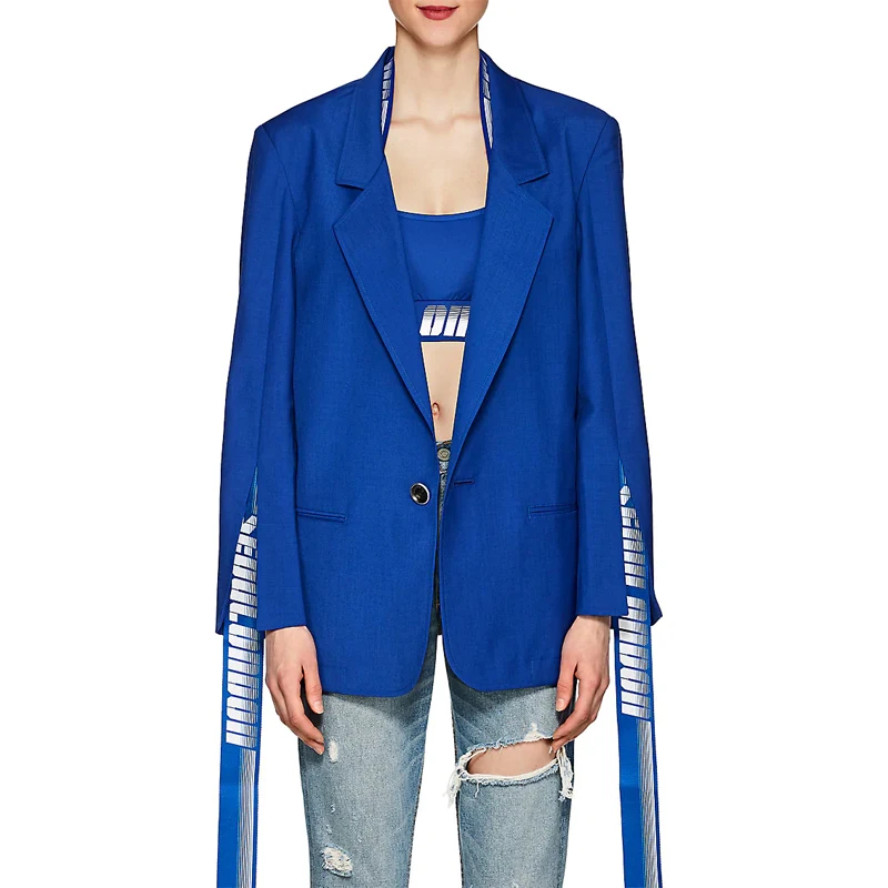 OEM Women Split Long Sleeve Belted Hanging-Tab One Button Blazer