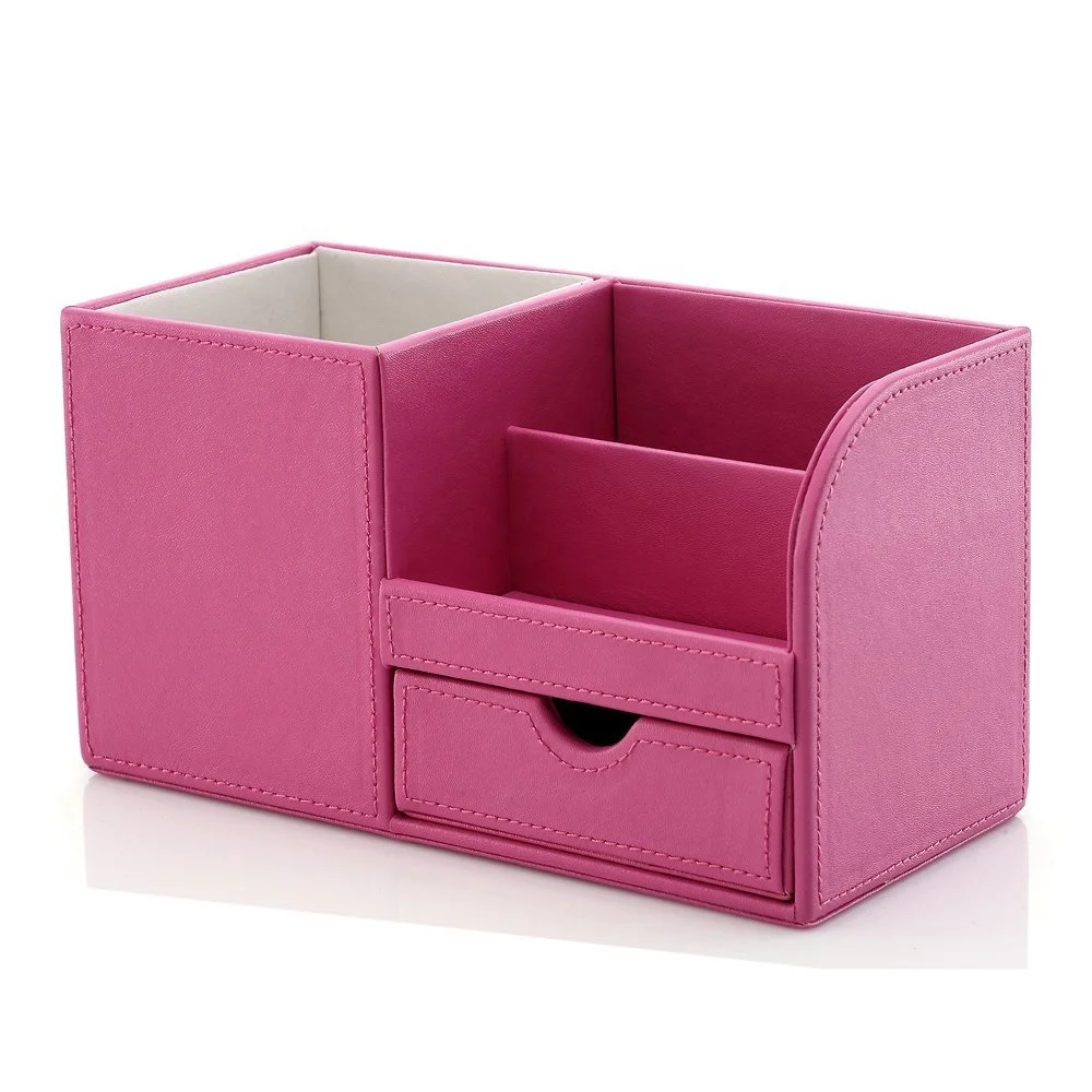 Genuine Real Split Bonded leather custom desktop storage boxes desk organizer