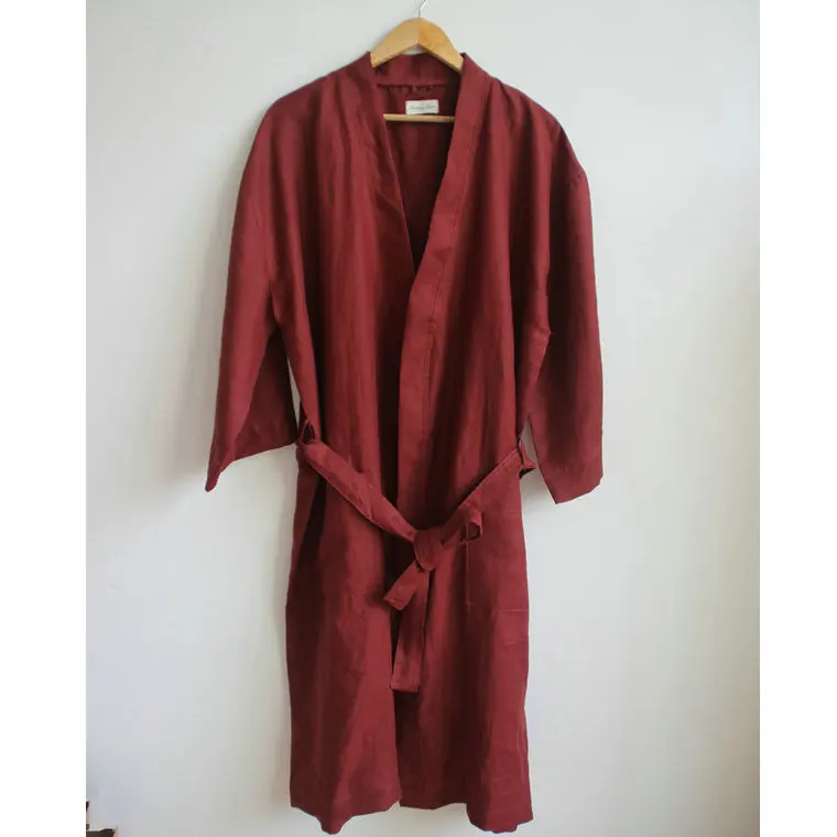 Plus Size Linen Sleepwear Home Cloth Pure Linen Robe Wholesale Custom Hotel Bathrobe For Women Men