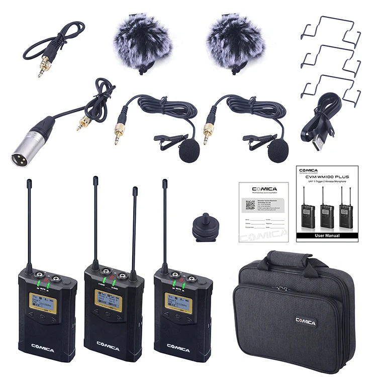 Comica UHF 48 channels wireless microphone 1 receiver and 2 transmitters for camera, camcorder