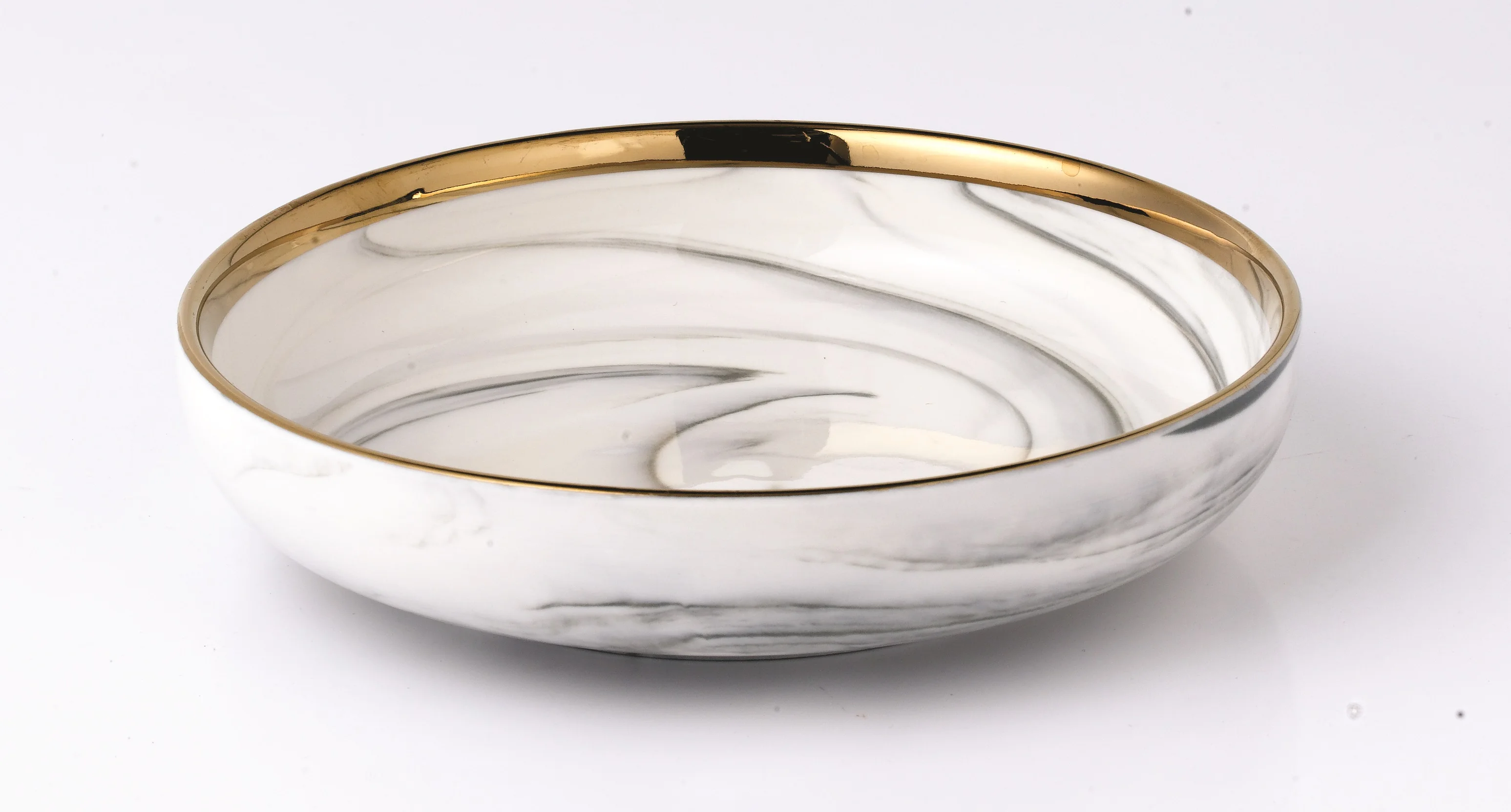 Marble Bowl Dishes Bowl Dinner Ware Fine Porcelain Rimmed China Best Selling Gold Luxury Brown Box Color Enamel Home Appliance