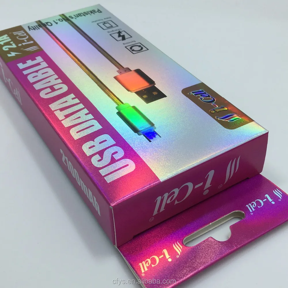 Wholesale Custom Design Hologram Card Paper USB Charger Cable Box Packaging