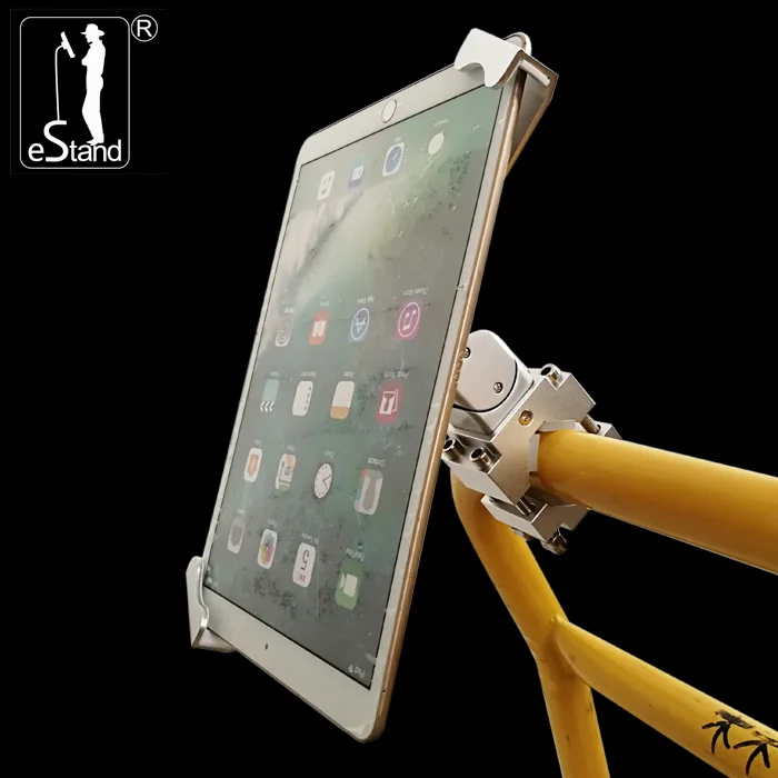 eStand 24008Q Handcart Clamp Bracket 7-11 inch Adjustable 360 Degree Rotating Metal Secured Tablet Pc Stand Holder