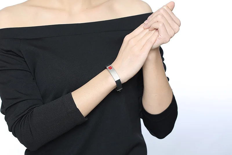 Titanium adjustable silicone logo medical identification bracelet