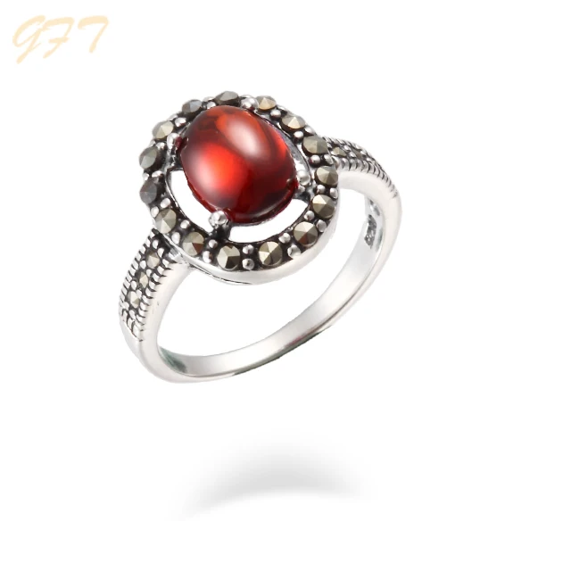 
Wholesale fashion 925 sterling silver marcasite and ruby rings 