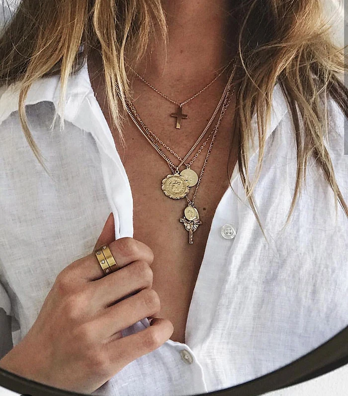 Gemnel религиозная римская портретная защита медальон св. Кристофер монета Длинная цепочка ожерелье Настоящее золото