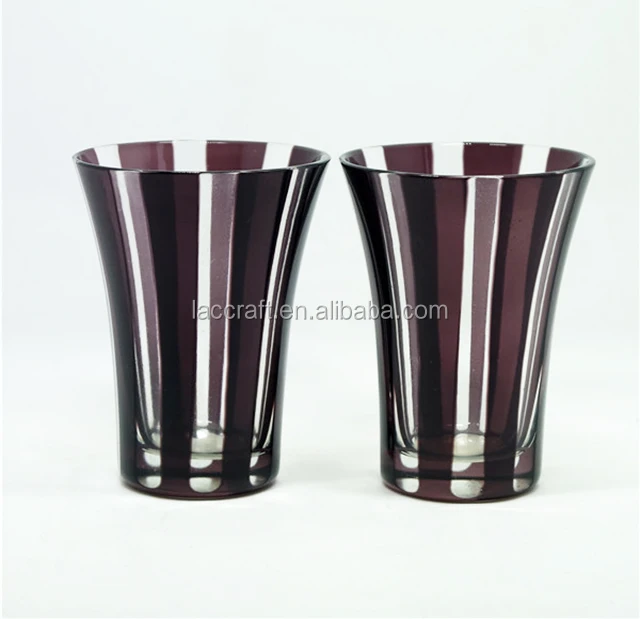 Set of 5 high ball glass cup colored glass tumblers stemless cup engraved with stripe shape for wine juice