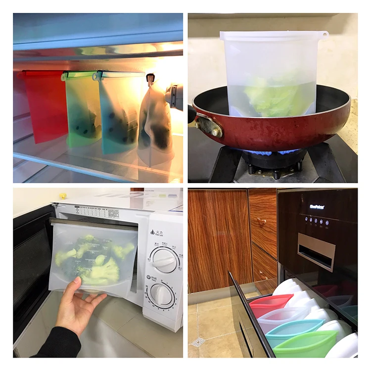 Factory price silicone bag reusable silicone storage bag 500ml 1000ml 1500ml 3000ml 4000ml size silicone food bag for kitchen