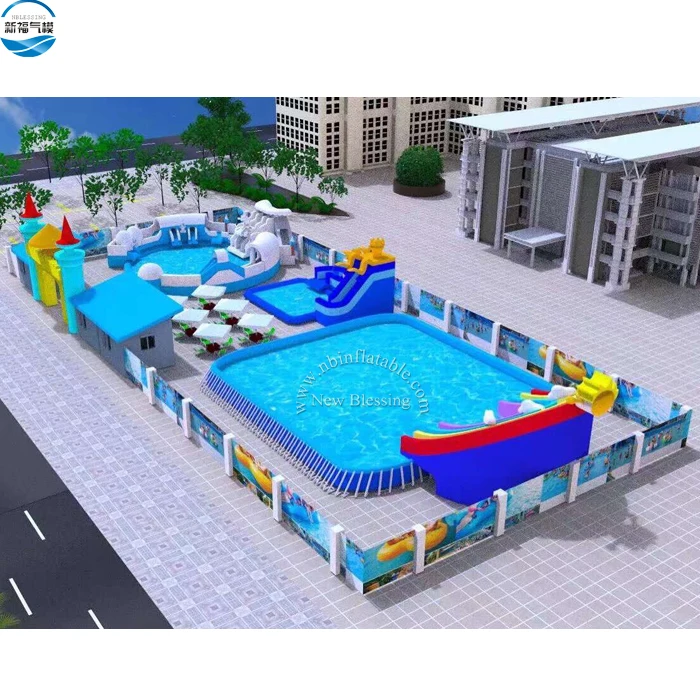 Summer hot 3D land inflatable water aqua park, giant inflatable slide with pool for sale, hobby castle theme park