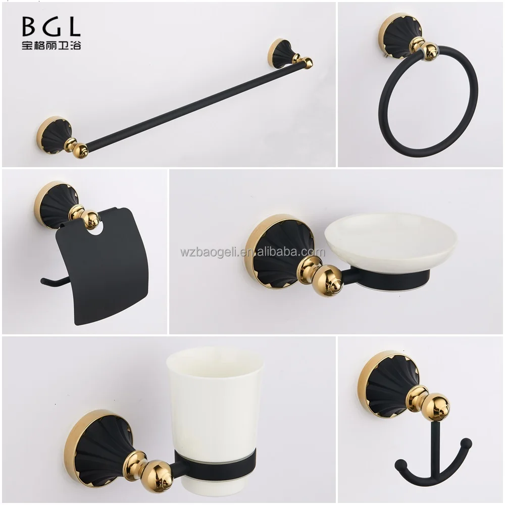 18135 Hot Chinese Products Wholesale Bathroom Accessory Set Modern American Design Bathroom Fitting Towel Rack Black