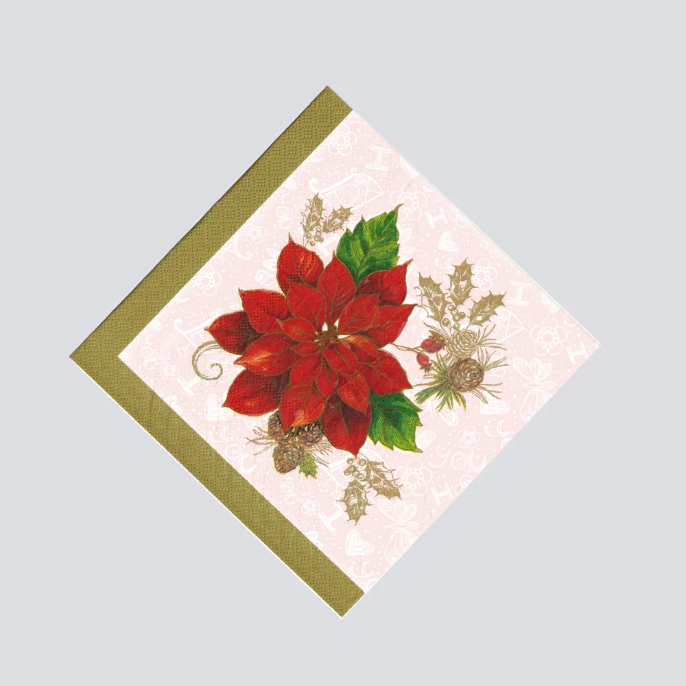 Decorative Decoupage Custom Christmas Flower Printed Paper Napkins & Serviettes For Christmas Dinner