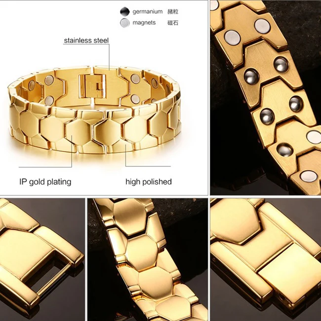 Hot New Japanese Magnetic Bracelet 18mm Wide Stainless Steel IP Black Plating 18k gold health titanium germanium bracelet