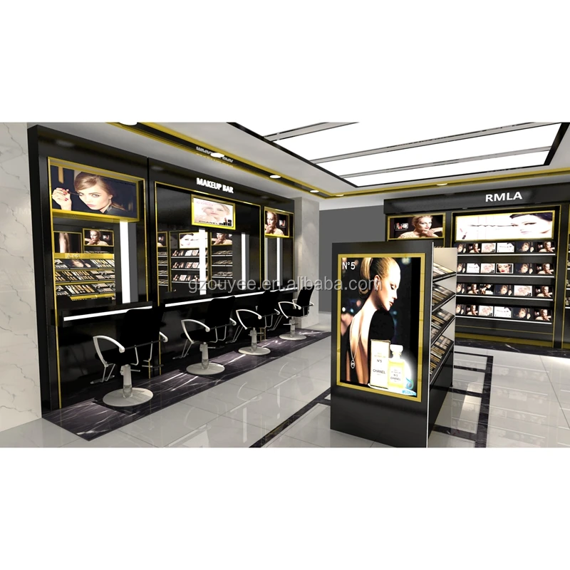 Wooden Floor Professional MAC Makeup Stand Cosmetics Display Unit