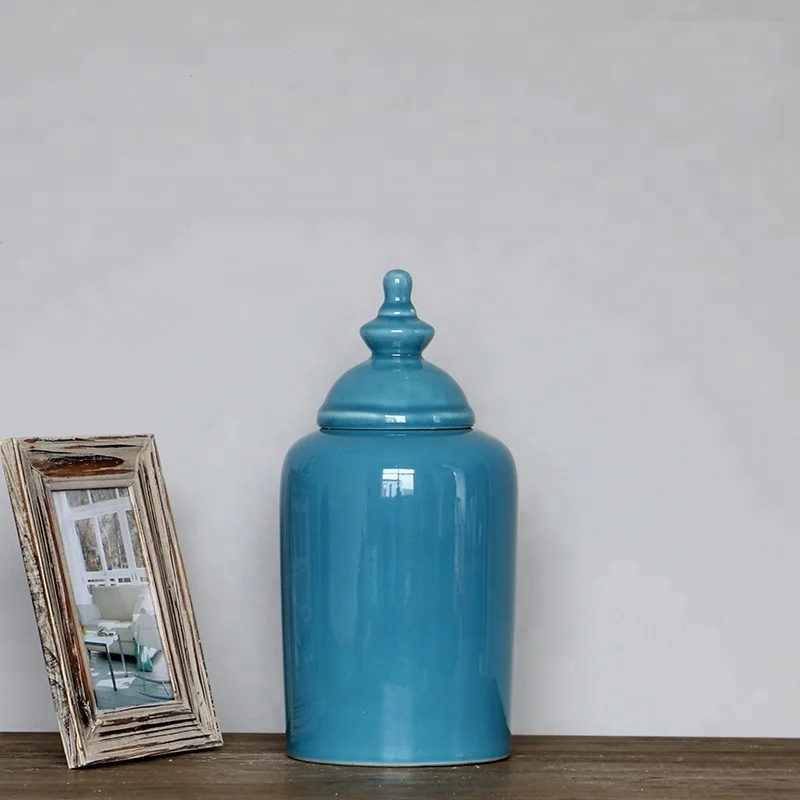 Jingdezhen Ceramic decorative jar with single color table porcelain flower vase with lid home decoration holiday gift