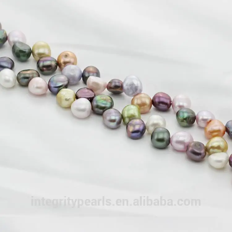 9-10mm mixed color nugget baroque natural freshwater pearl strand wholesale