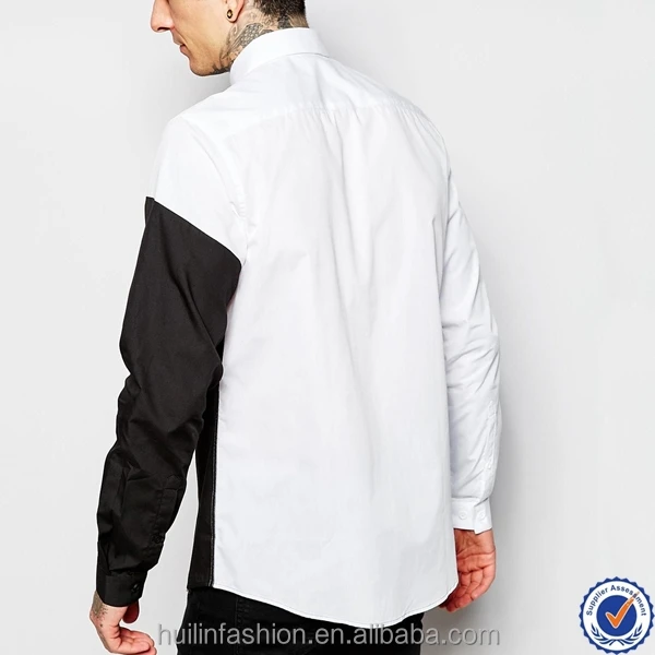 Factory directly supply half black half white mens casual shirt high quality long sleeve diagonal cut t-shirt for men
