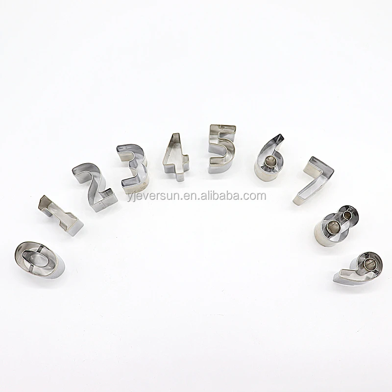10 pcs stainless steel kitchenware Arabic number design cookie cake biscuit cutter set press mold mould tools stamp