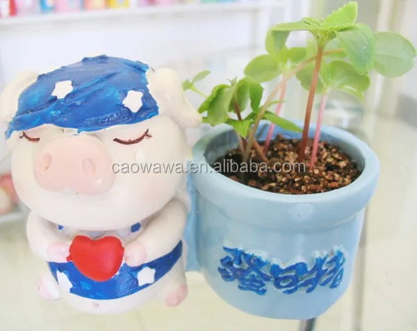 mini plant doll magic bean with pig shape ceramic pot
