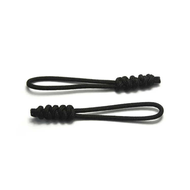 Special hand tying black rope zipper slider, zipper puller