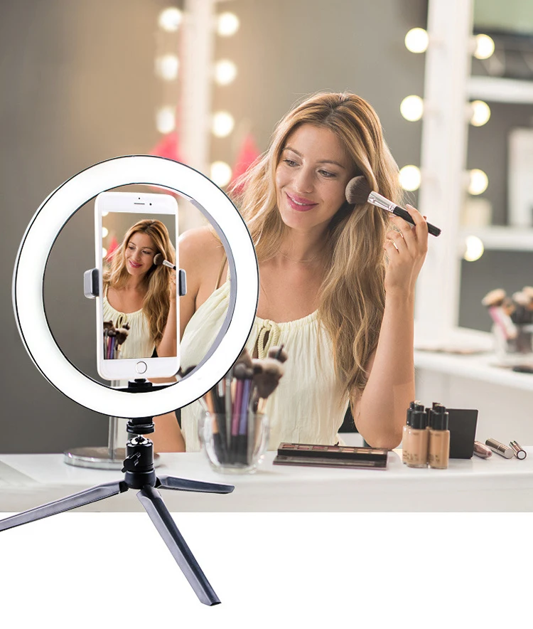 Photography LED Selfie Ring Light 16CM/26CM Dimmable Camera Phone Ring Lamp With Table Tripods For Makeup Video Live Studio