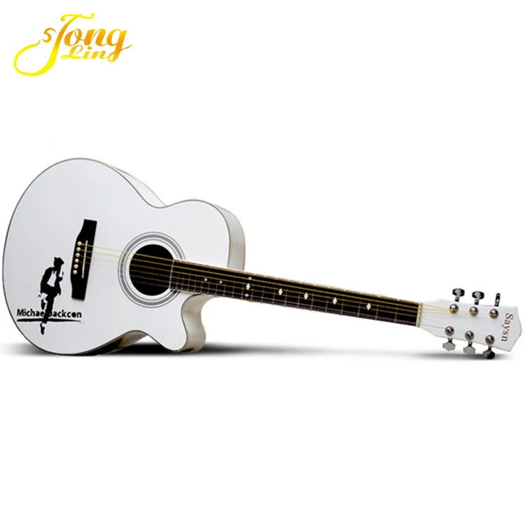Профессиональная белая Акустическая гитара из массива дерева для