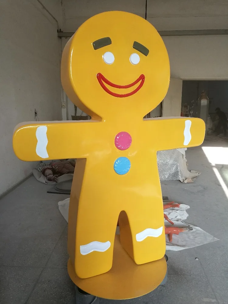 outdoor big size fiberglass ginger bread man Christmas decoration bread man sculpture