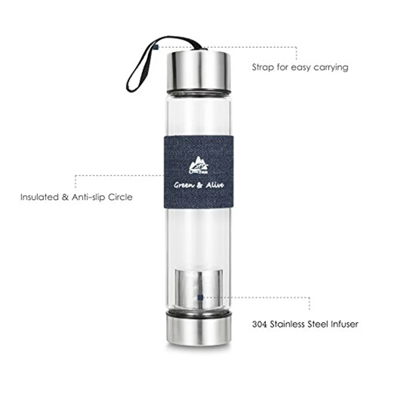 Glass Drinking Bottle With Sleeve Tea Glass With Filter BAP Free 450ml