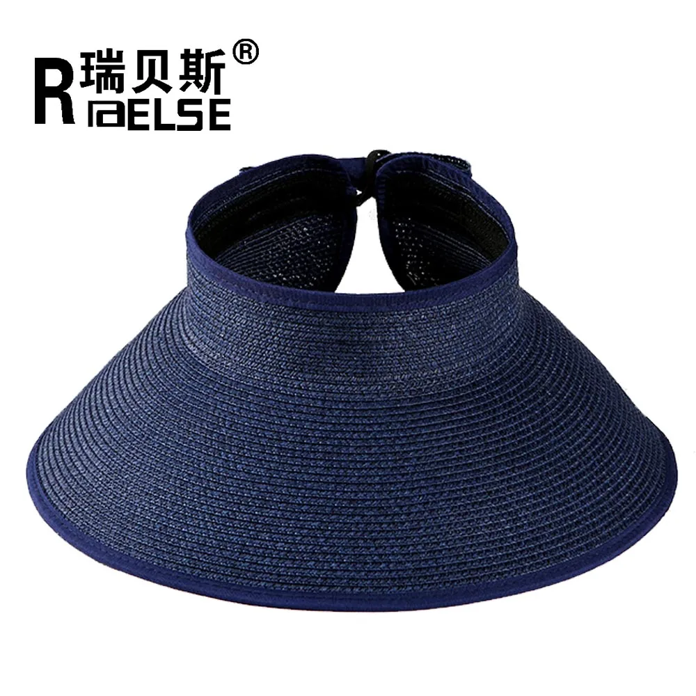 summer beach sun visor folding rollable empty top lady women hat paper straw hat custom logo