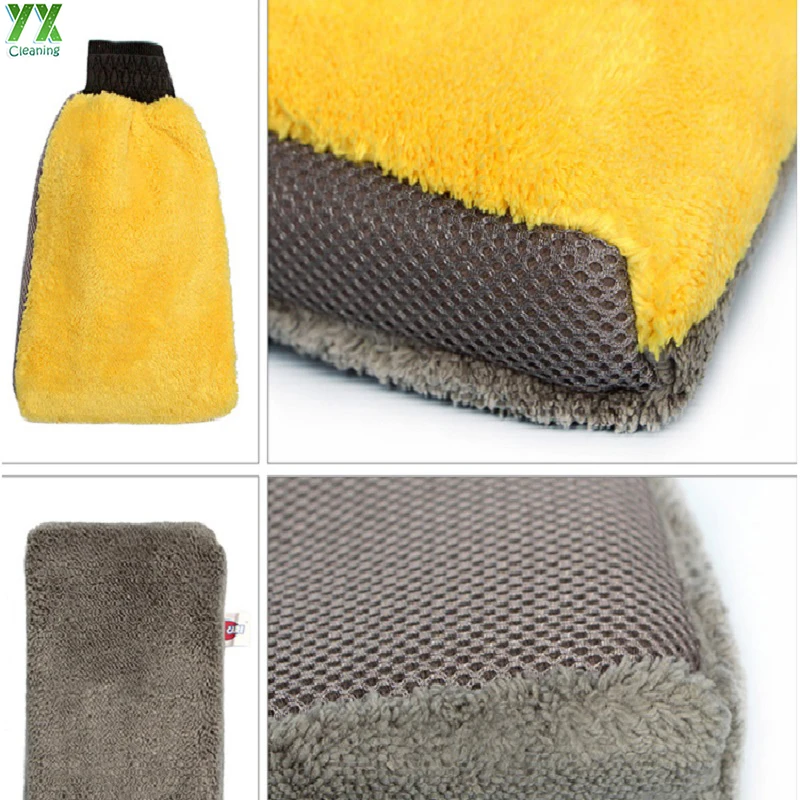 Microfiber wash mitt and care sponge pad car cleaning set