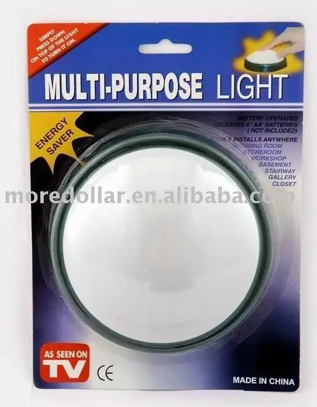 Cartoon image LED push click light round shape AA battery plastic touch light