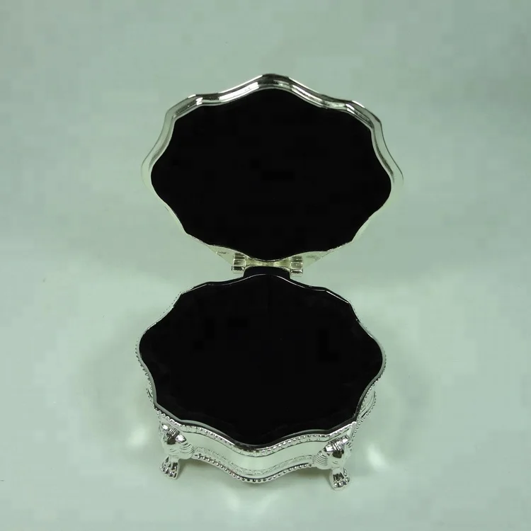 Elegant Shiny Silver Metal Jewelry Trinket Box