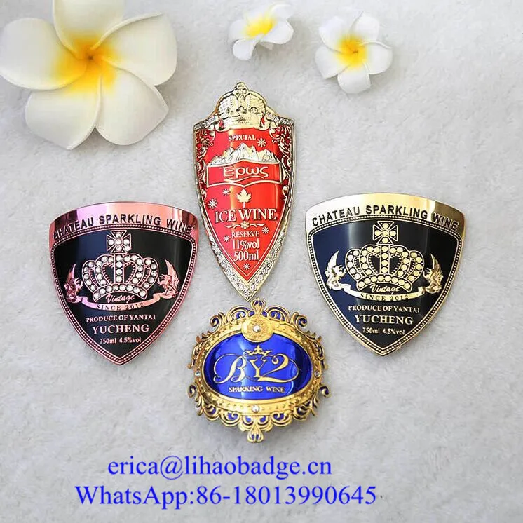 shield shape wine label,vodka label,luxury label, aluminum label for vodka