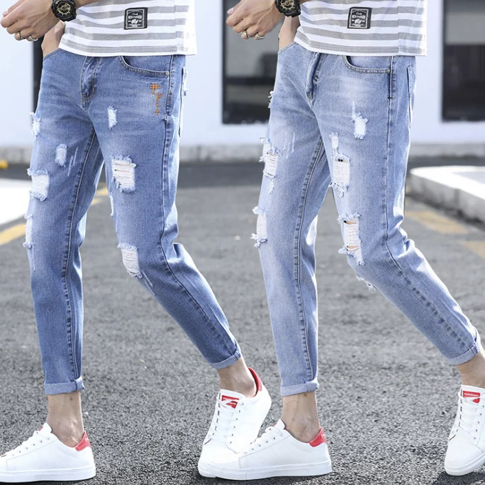 New trendy korean vintage style boys summer pants casual loose jeans for men