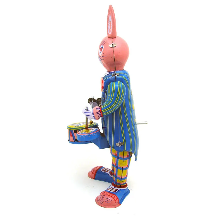 Collectible Drumming Happy Bunny Tinplate Material Wind Up Toys For Bar Decoration