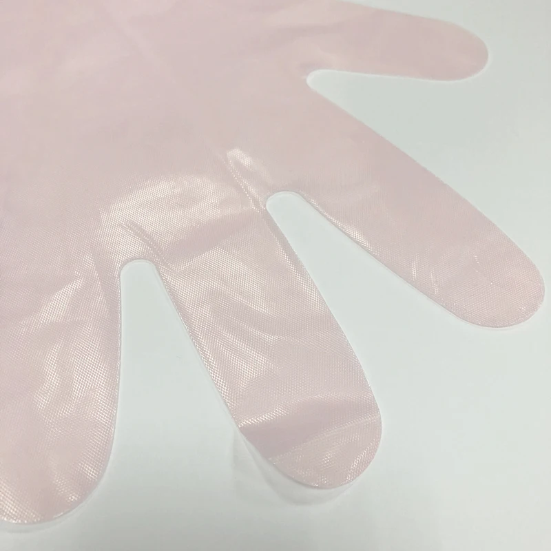 One time use Embossed Light Duty Transparent Pink CPE Disposable Plastic Gloves for Food Service