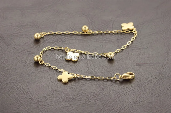 18K gold plated jewelry four leaf clover charms foot gold anklets for women