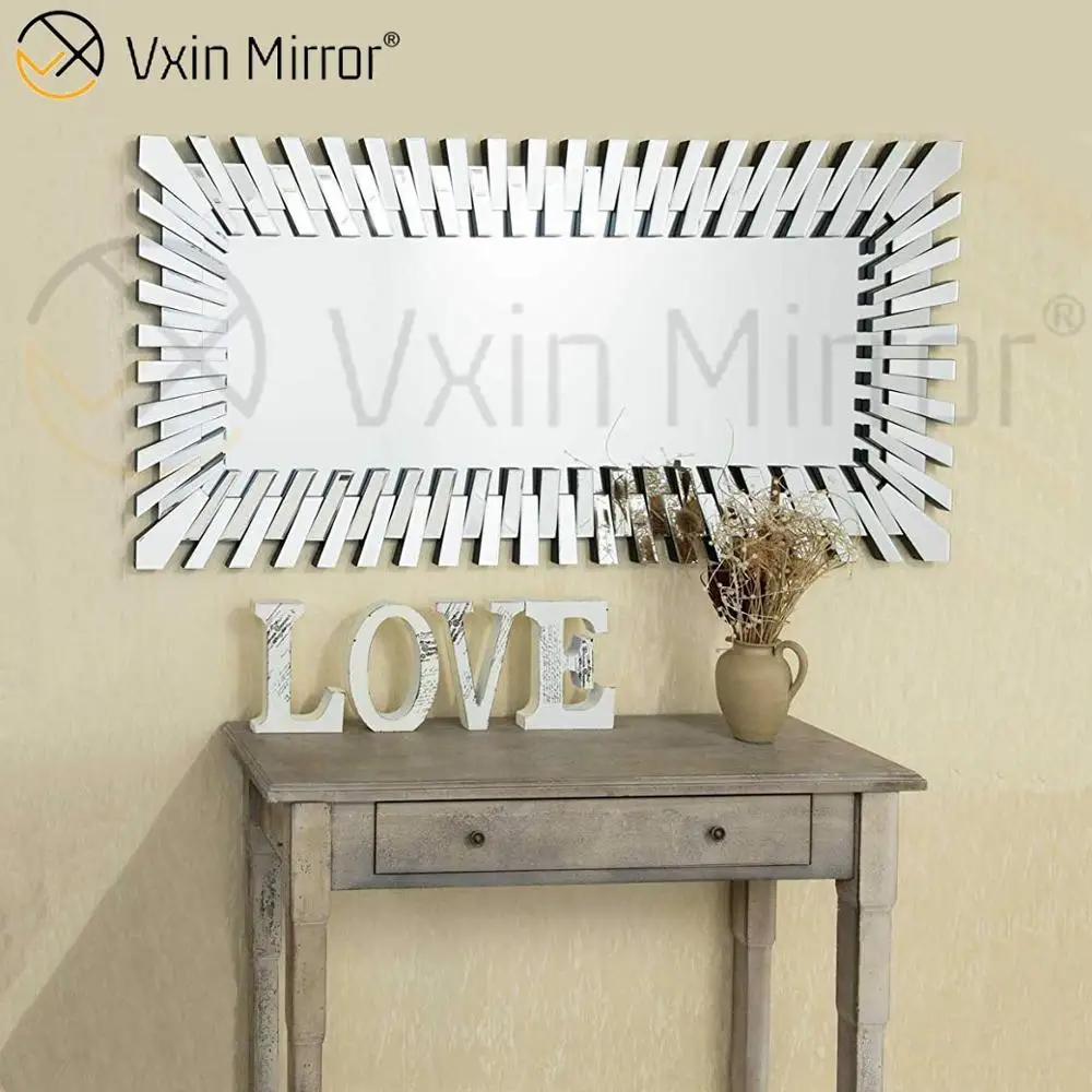 Starburst Большой полной длины Серебряные стильные 3D прямоугольный Современная гостиная спальня настенное зеркало WXM-1041