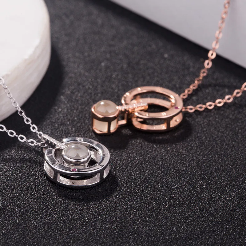 
925 Sterling Silver Women Jewellery New Product I Love You In 100 Languages Projection Silver Necklace Couple 