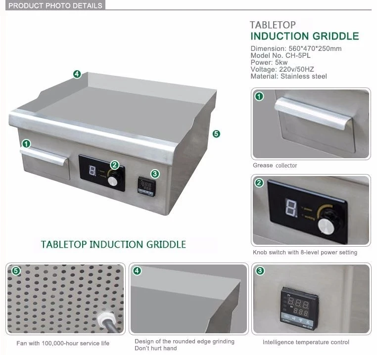 
5000w Stainless Steel Bbq Electric Flat Griddle for restaurant kitchen equipement 
