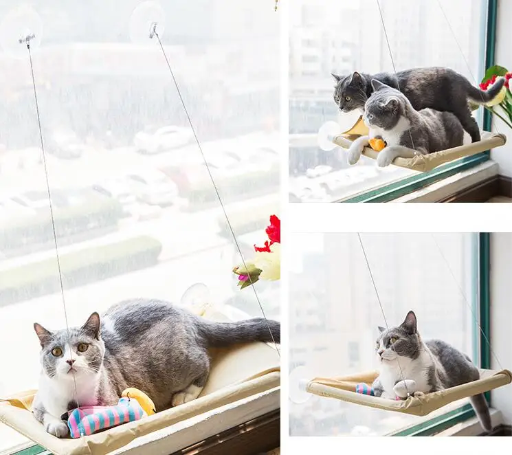 Seat Basking Hanging Shelf Window-Mounted Hammock Cat Bed with Strong Suction Cup Sunny Swing Durable Oxford